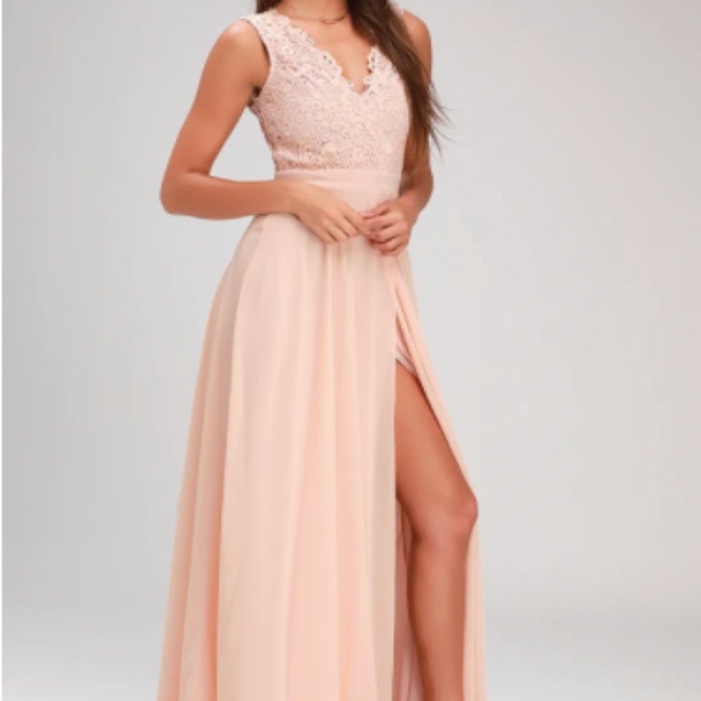 Lovely Do Re Mi Blush Pink Lace Backless Maxi Dres
